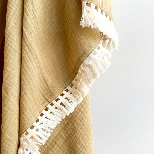 Cotton fringe swaddle - Olive - Popette