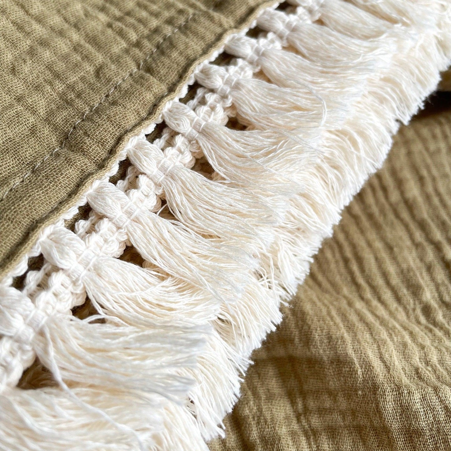 Cotton fringe swaddle - Olive - Popette