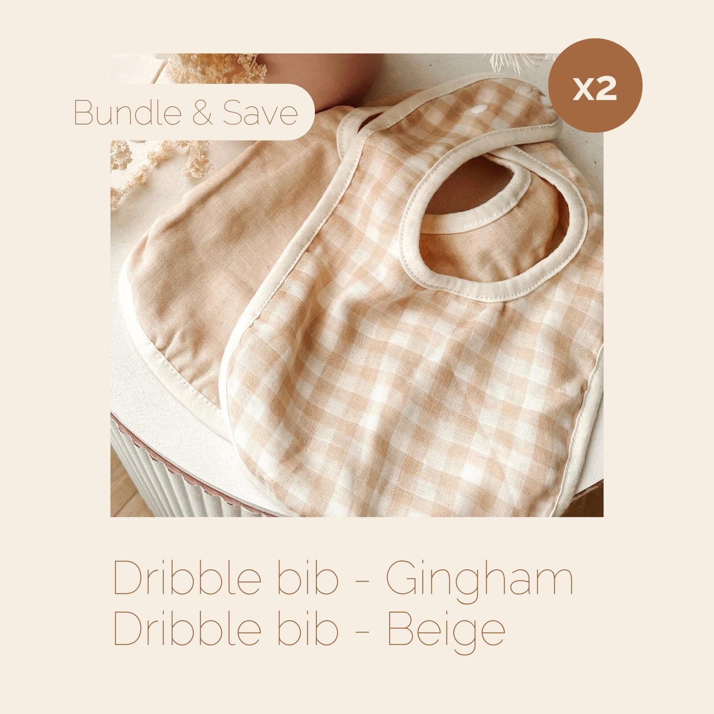 Dribble Bib Bundle - Gingham & Beige